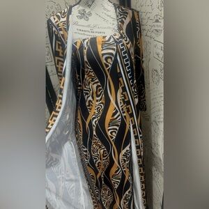 Stylish Black and Gold Patterned Dress (2) piece set
